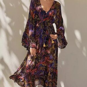 Anthropologie Multicolored Resort Mini Dress with Bishop Sleeves